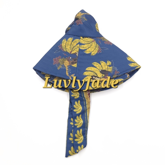 FARM RIO Mermaid Banana Blue Sun Extra Wide Slouchy Bucket Hat w/ Straps - Picture 2 of 11